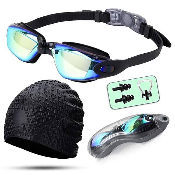 Pangid Swimming Goggles UV Protection Anti Fog Swimming goggles Blue with Caps - LXINDIA.COM