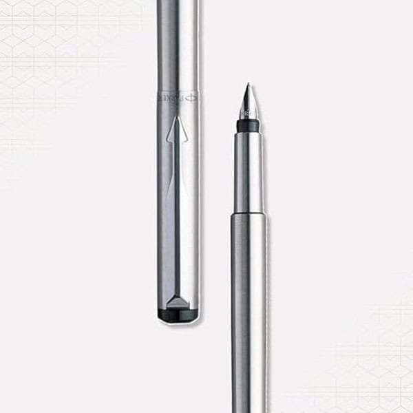 Parker Vector Stainless Steel Chrome Trim Fountain Pen Fine Nib2 - LXINDIA.COM