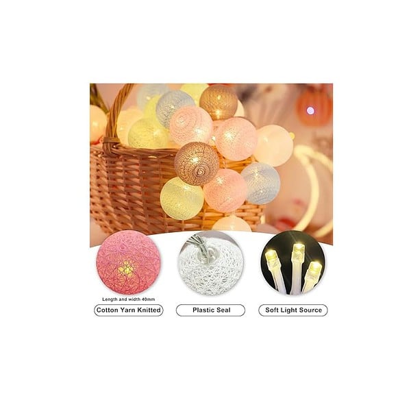 Party Propz Multicolour Cotton Ball Lights for Decoration 4 Meter 10 LED Series Lights A - LXINDIA.COM