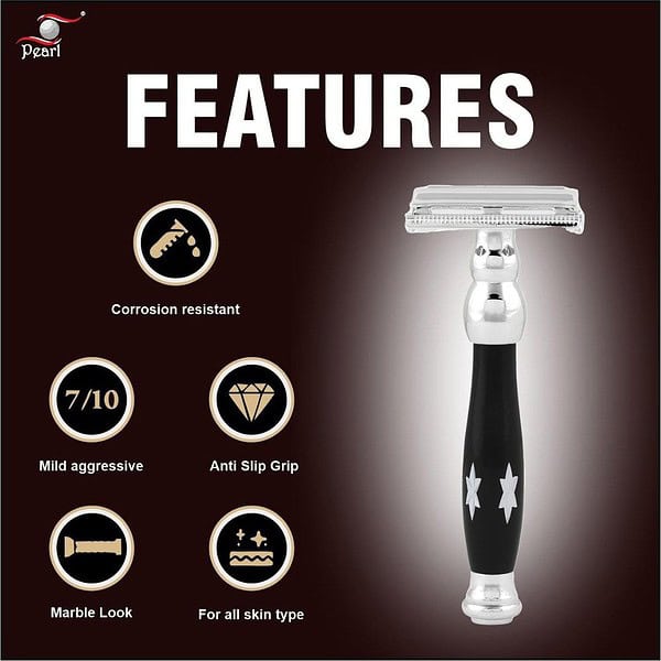 Pearl Shaving Double Edge Butterfly Safety Razor P 81D Black1 - LXINDIA.COM