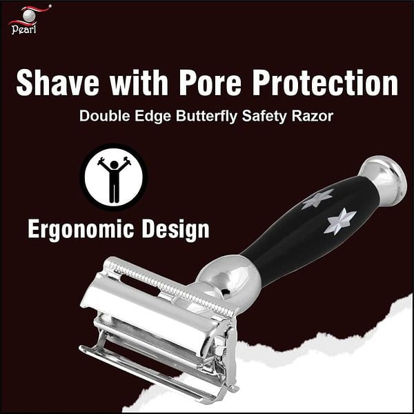 Pearl Shaving Double Edge Butterfly Safety Razor P 81D Black2 - LXINDIA.COM