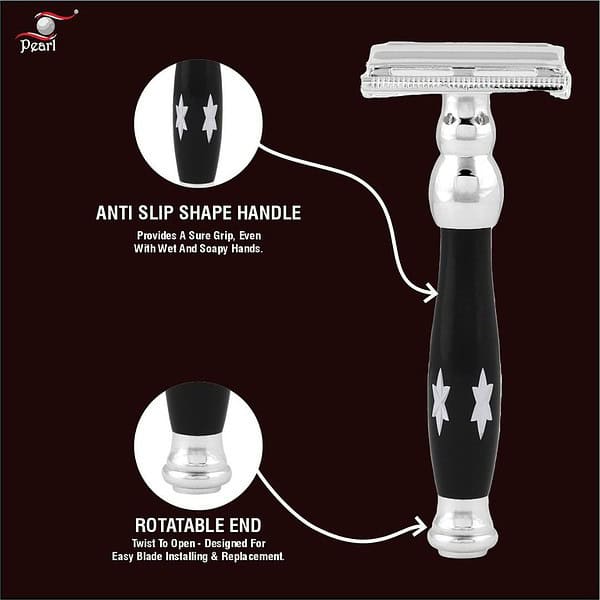 Pearl Shaving Double Edge Butterfly Safety Razor P 81D Black3 - LXINDIA.COM