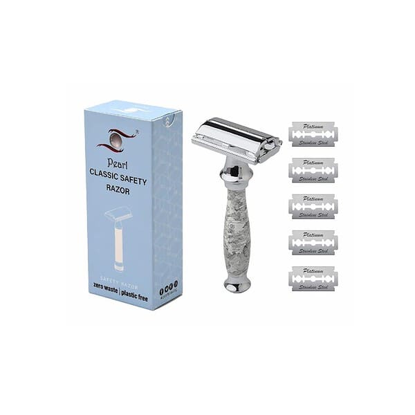 Pearl Shaving Double Edge Butterfly Safety Razor SS 95 Marble white A - LXINDIA.COM