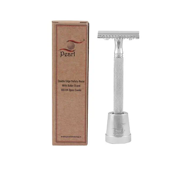 Pearl Shaving Double Edge Open Comb Safety Razor SS 04 With Stand - LXINDIA.COM