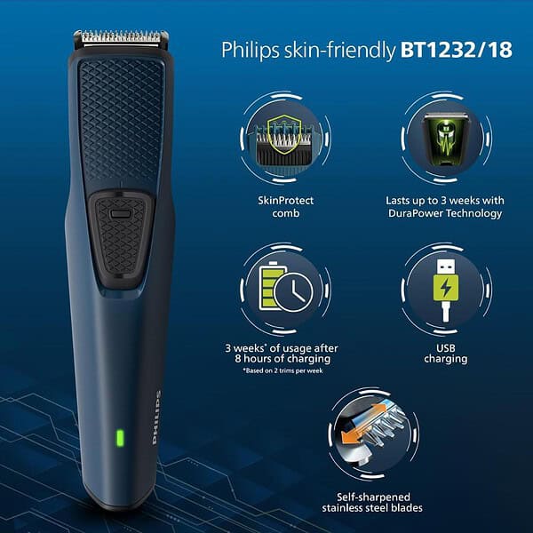 Philips Battery Powered SkinProtect Beard Trimmer for Men BT1232182 - LXINDIA.COM