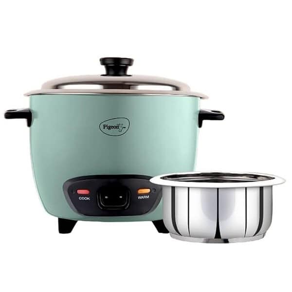 Pigeon Inox Stainleess Steel Automatic Electric Rice Cooker Blue 1.8L - LXINDIA.COM