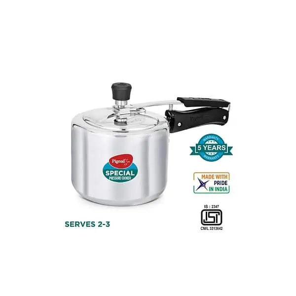 Pigeon by Stovekraft 3 Litre Aluminium Pressure Cooker Silver BIS Certified A - LXINDIA.COM