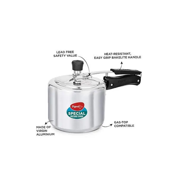 Pigeon by Stovekraft 3 Litre Aluminium Pressure Cooker Silver BIS Certified C - LXINDIA.COM