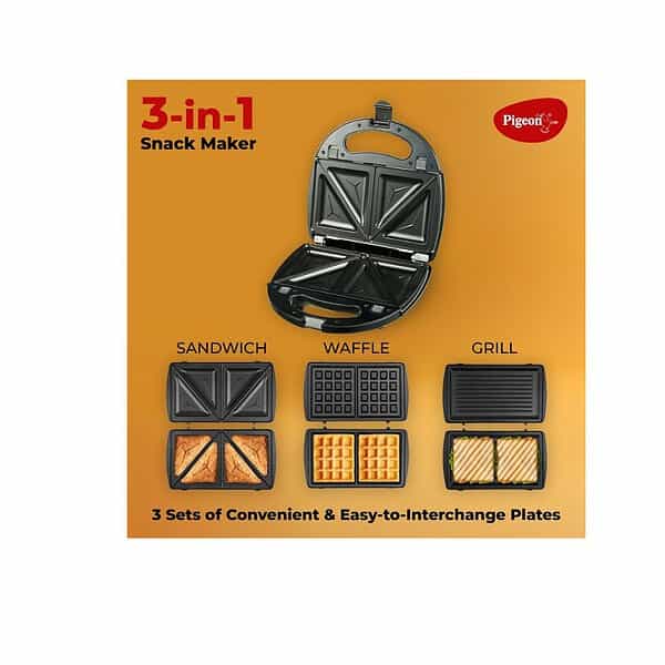 Pigeon by Stovekraft 3 in 1 Sandwich Maker 750 Watt Black b - LXINDIA.COM