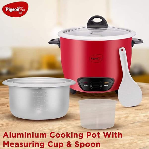 Pigeon by Stovekraft Ruby Rice Cooker with Single pot 1.8 litres Red 1 - LXINDIA.COM