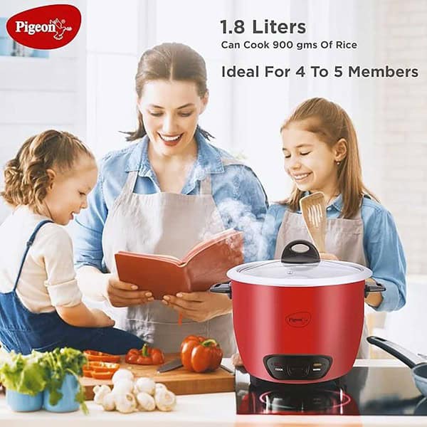 Pigeon by Stovekraft Ruby Rice Cooker with Single pot 1.8 litres Red 4 - LXINDIA.COM