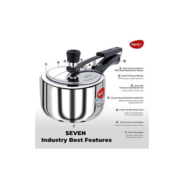 Pigeon by Stovekraft Stainless Steel 2 Litre Pressure Cooker Silver BIS CertifiedB - LXINDIA.COM