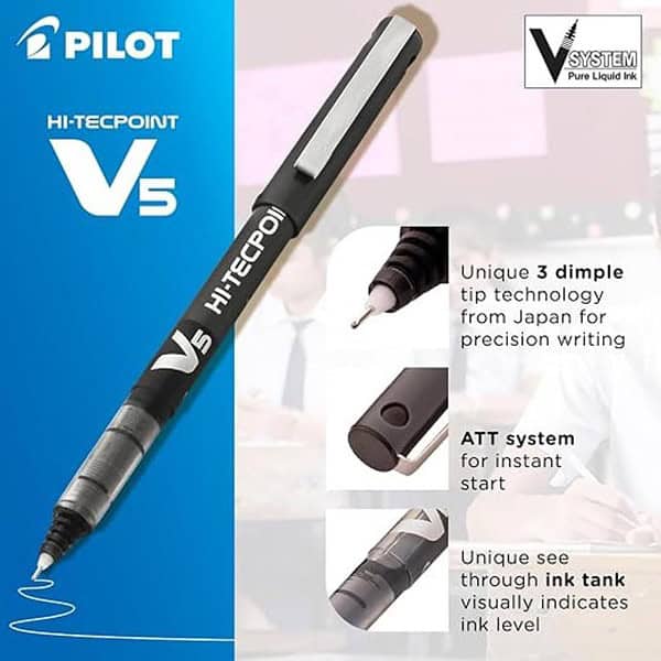 Pilot Hi Tecpoint V5 Extra Fine Point Pure Liquid Ink Roller Ball Pen Black Ink Pack of 121 - LXINDIA.COM