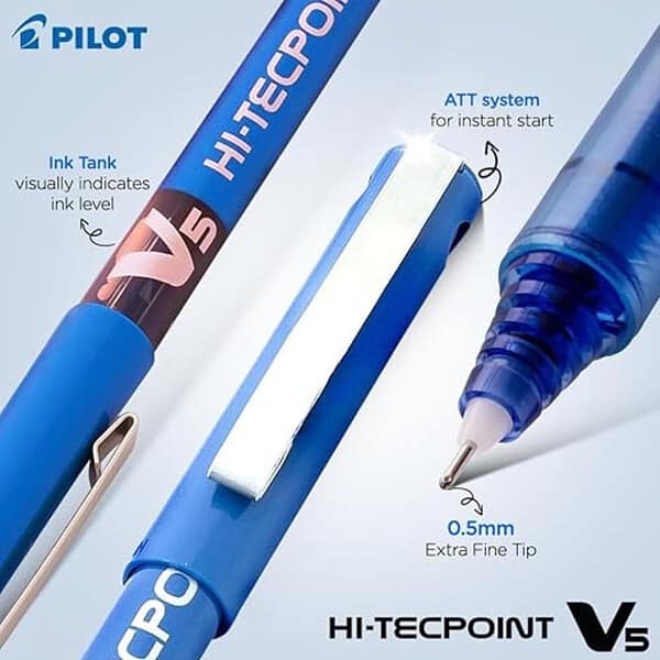 Pilot Hi Tecpoint V5 Extra Fine Point Pure Liquid Ink Roller Ball Pen Blue Ink Pack of 103 - LXINDIA.COM