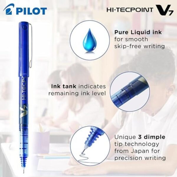 Pilot Hi Tecpoint V7 Fine Point Pure Liquid Ink Roller Ball Pen 2Blue and 1Black2 - LXINDIA.COM