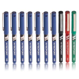 Pilot V5 Roller Fine Ball Pen Pack of 10 7Blue 1Black 1Red 1Green - LXINDIA.COM