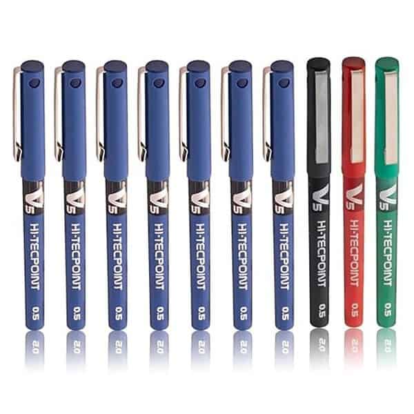 Pilot V5 Roller Fine Ball Pen Pack of 10 7Blue 1Black 1Red 1Green - LXINDIA.COM