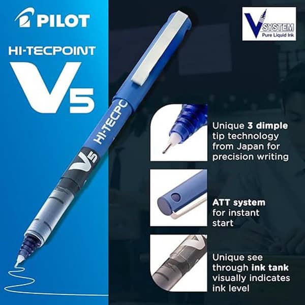 Pilot V5 Roller Fine Ball Pen Pack of 10 7Blue 1Black 1Red 1Green1 - LXINDIA.COM