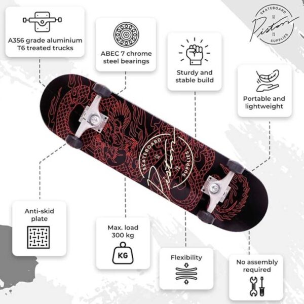 Piston 7 PLY Hardrock Maple Complete Skateboard Best Setup for Skateboarders 2 - LXINDIA.COM