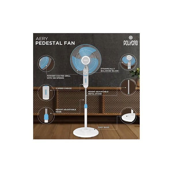 Polycab Aery 400mm Pedestal Fan Turquish BlueC - LXINDIA.COM