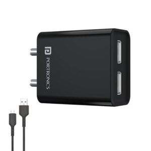 Portronics Adapto 66 2.4A 12w Dual USB Port Wall Charger with USB Cable - LXINDIA.COM