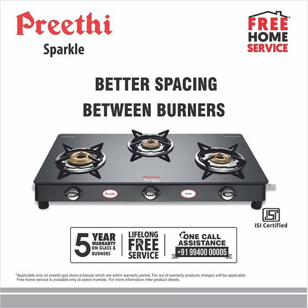 Preethi Blu Flame Sparkle Glass top 3 Burner Gas Stove2 - LXINDIA.COM