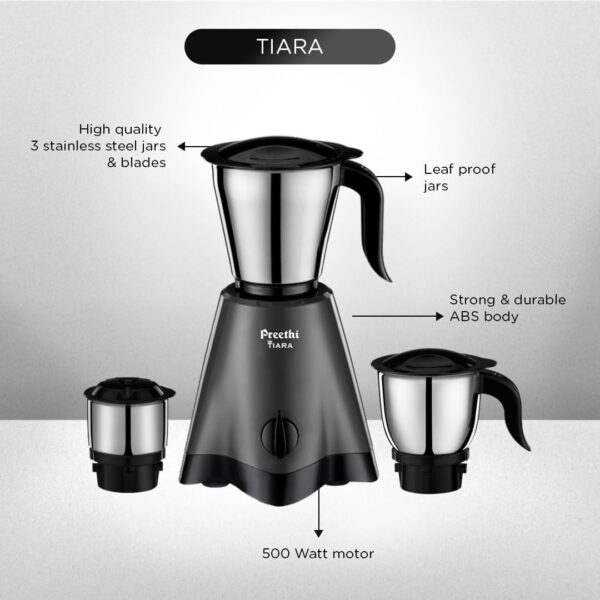 Preethi Tiara Mixer Grinder for Kitchen 3 Jars 500 Watt - LXINDIA.COM