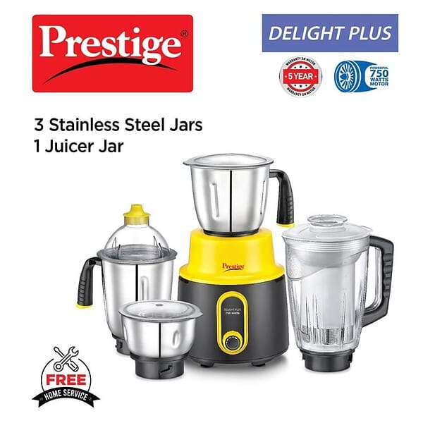 Prestige Delight Plus 750 W Mixer Grinder Black and yellow1 - LXINDIA.COM