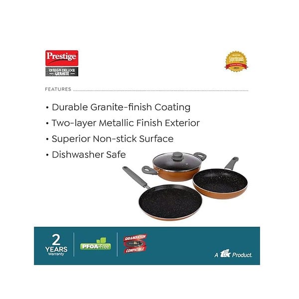 Prestige Omega Deluxe Non Stick Cookware 3 Pc Set A - LXINDIA.COM