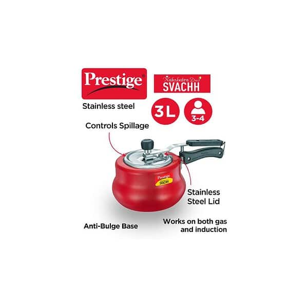 Prestige Svachh Aluminium 3 litre Pressure Cooker Red A - LXINDIA.COM