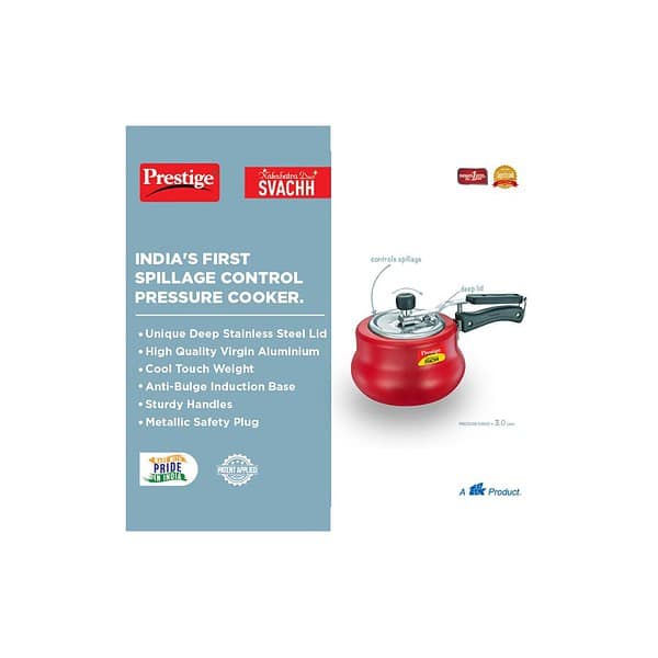 Prestige Svachh Aluminium 3 litre Pressure Cooker Red B - LXINDIA.COM