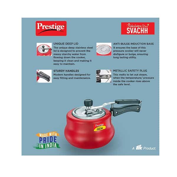 Prestige Svachh Aluminium 3 litre Pressure Cooker Red C - LXINDIA.COM