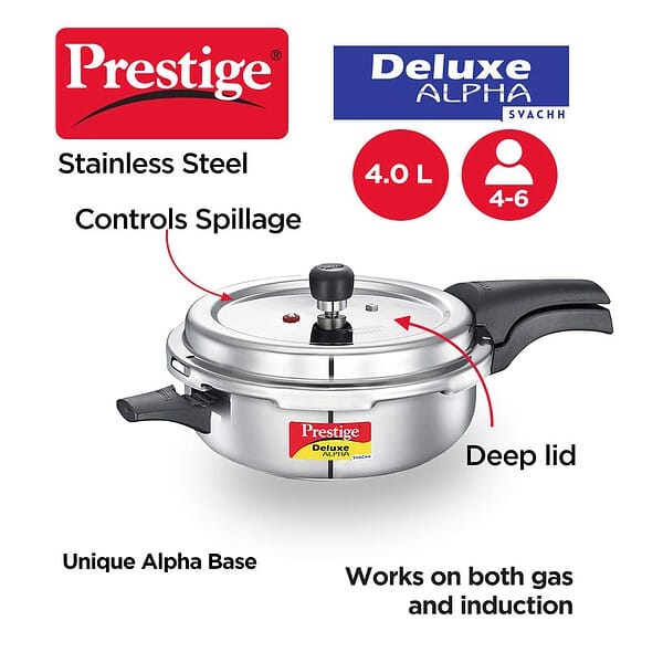 Prestige Svachh Deluxe Alpha Senior stainless steel 4 litre Pressure Cooker A - LXINDIA.COM