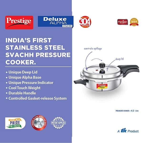 Prestige Svachh Deluxe Alpha Senior stainless steel 4 litre Pressure Cooker B - LXINDIA.COM