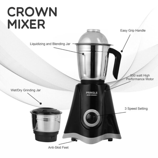 Pringle 2 Jar Mixer Grinder 500W Powerful Motor Black1 - LXINDIA.COM