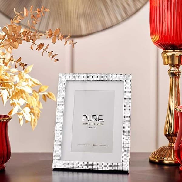 Pure Home and Living Aluminium Rectangle Check Photo Frame Size 4 X 6 Inches Silver 3 - LXINDIA.COM