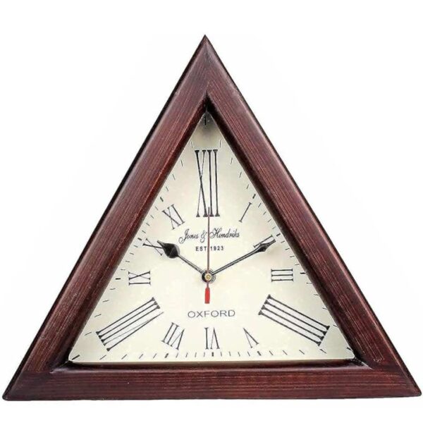 QSP Handicraft Triangle Wooden Designer Big Wall Clock 12 Brown 2 - LXINDIA.COM