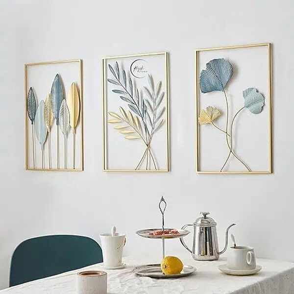 RIZIK STORE Metal Abstract Figure Wall Sculpture wall art for Home Decoration Multi set of 3 Gold Blue - LXINDIA.COM