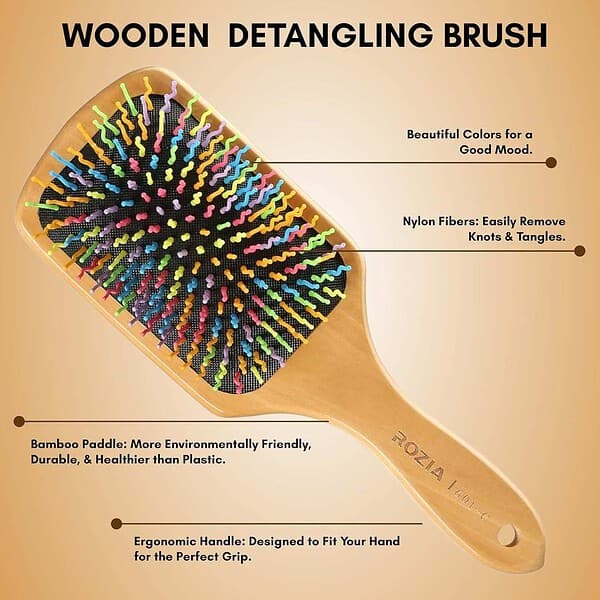 ROZIA Pro Natural Bamboo Hair Brush S Curve Bristles1 - LXINDIA.COM