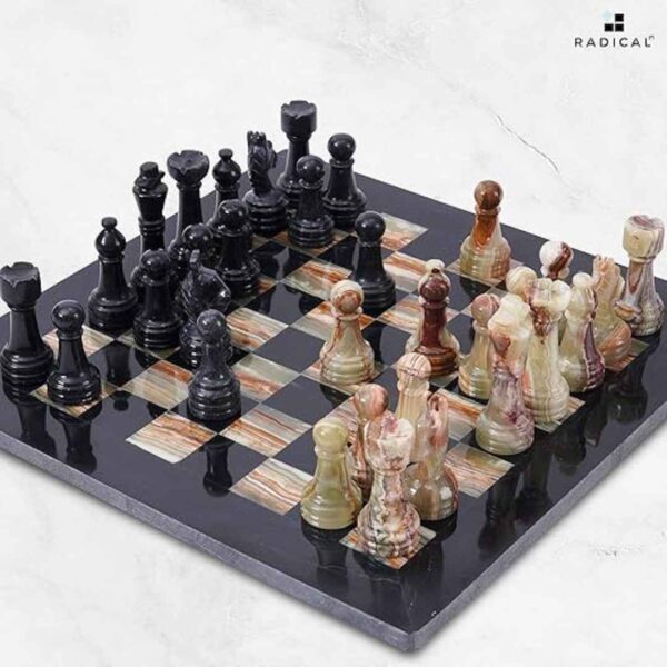 Radicaln Marble Chess Set 15 Inches Black Multi Green Handmade Chess Game 1 - LXINDIA.COM