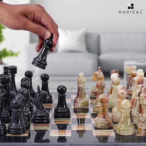 Radicaln Marble Chess Set 15 Inches Black Multi Green Handmade Chess Game 2 - LXINDIA.COM