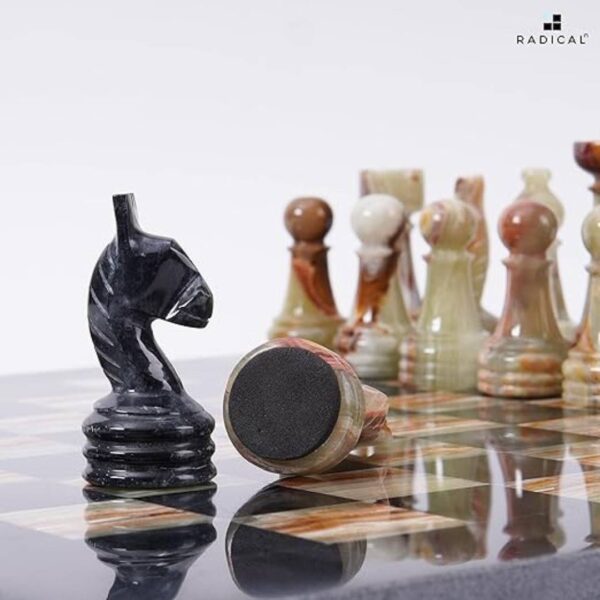 Radicaln Marble Chess Set 15 Inches Black Multi Green Handmade Chess Game 3 - LXINDIA.COM