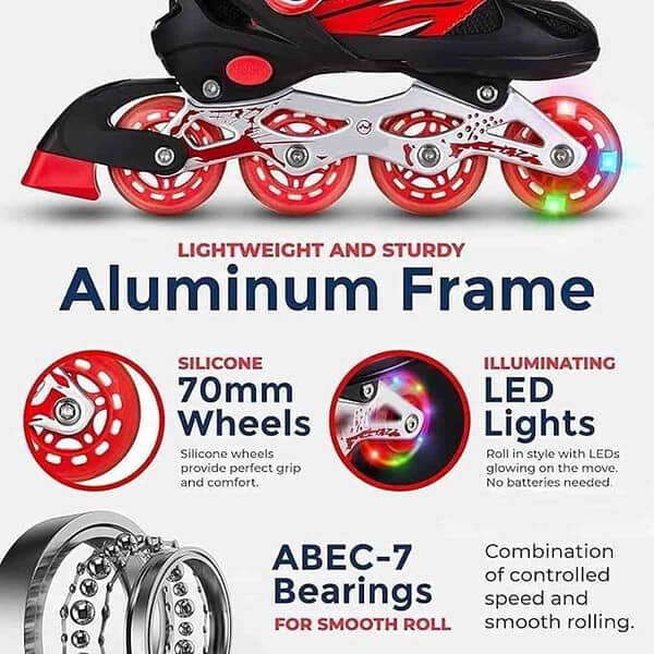 Rainseal Kids Inline Roller Skates with Illuminating Wheels Red and Black 1 - LXINDIA.COM