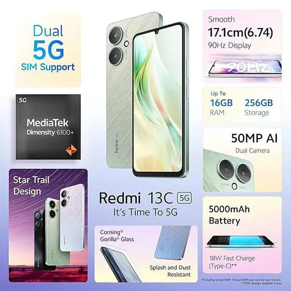 Redmi 13C 5G Startrail Green 6GB RAM 128GB Storage 2 - LXINDIA.COM