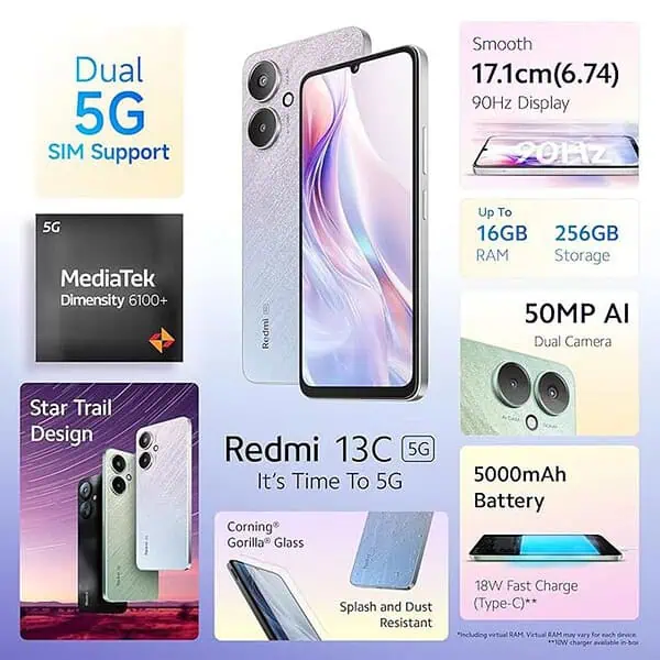 Redmi 13C 5G Startrail Silver 6GB RAM 128GB Storage 1 - LXINDIA.COM