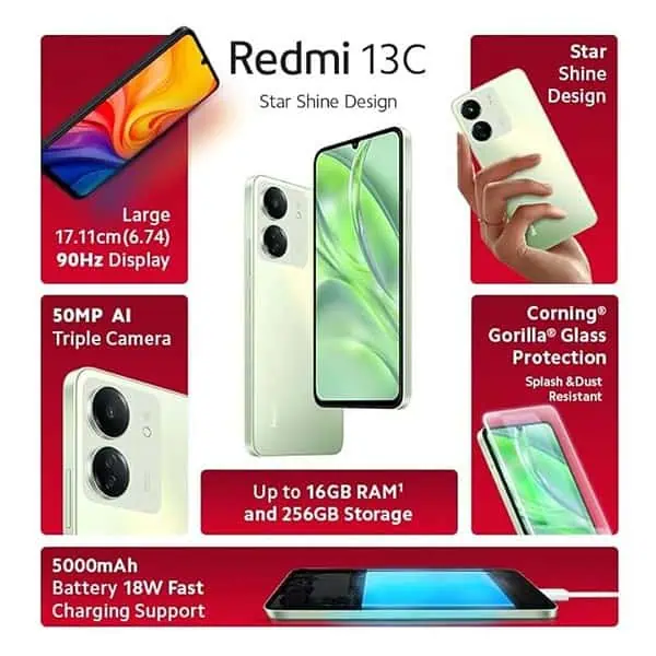 Redmi 13C Starshine Green 6GB RAM 128GB Storage 1 - LXINDIA.COM