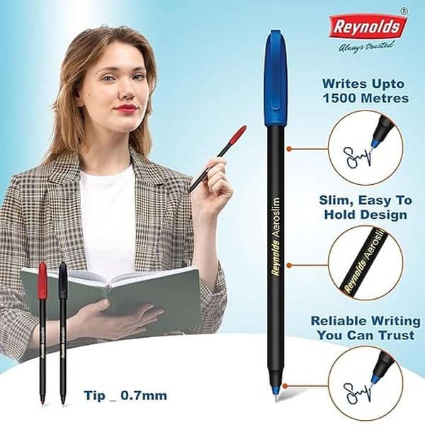 Reynolds AEROSLIM Ball Pen SET 50 BLUE PENS WITH COMFORTABLE GRIP2 - LXINDIA.COM