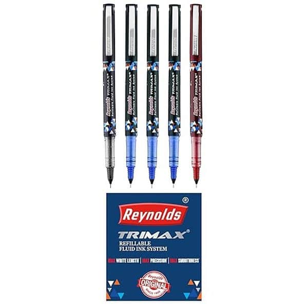 Reynolds TRIMAX RollerBall Pen SET 5 PENS 3BLUE 1BLACK 1RED - LXINDIA.COM