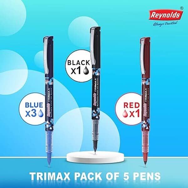 Reynolds TRIMAX RollerBall Pen SET 5 PENS 3BLUE 1BLACK 1RED1 - LXINDIA.COM