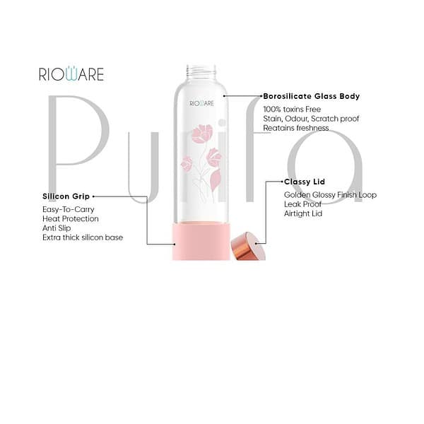 Rioware Purifa Borosilicate Glass Water Bottle 750MlPink - LXINDIA.COM